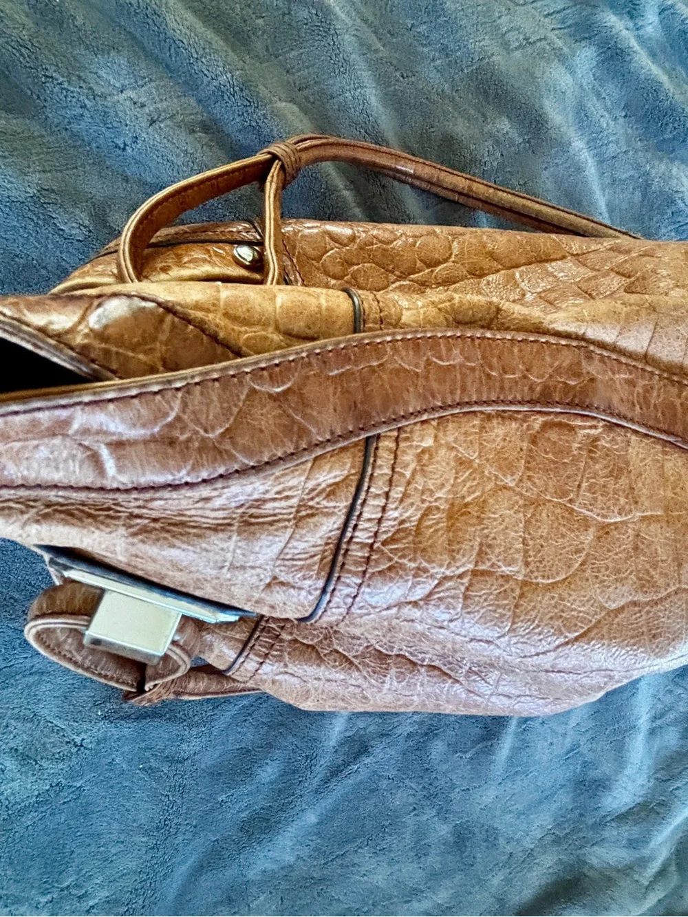 Makowsky Alligator Embossed Leather Tote Bag Cognac